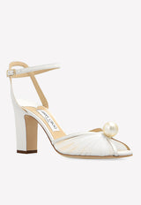 Jimmy Choo Sacaria 100 Pearl Embellished Tulle Sandals Ivory SACARIA 85 BCB IVORY/WHITE