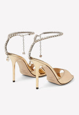 Jimmy Choo Saeda 100 Metallic Sandals with Crystal Chain Gold SAEDA SANDAL 100 BAQ GOLD/CRYSTAL HONEY