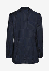 ESCADA Logo Jacquard Silk Blazer Navy