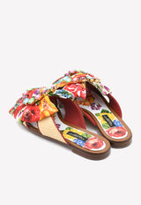 Dolce & Gabanna Bianca Floral Flat Sandals with Crystal Buckle Multicolor CQ0351 AX440 HA1AK