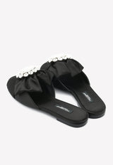 Dolce & Gabanna Bianca Crystal Buckle Satin Flat Sandals Black CQ0293 A7630 80999