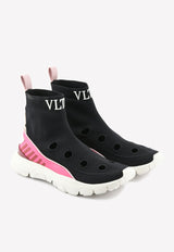 Valentino Heroes Hers Stretch Knit High-Top Sneakers QW1S0H49CSY EAM Black