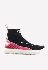 Valentino Heroes Hers Stretch Knit High-Top Sneakers QW1S0H49CSY EAM Black