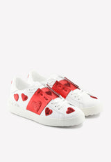 Valentino Low-Top Open Sneakers with Embroidered Hearts QW2S0781ABV R81 White