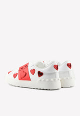 Valentino Low-Top Open Sneakers with Embroidered Hearts QW2S0781ABV R81 White