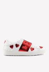 Valentino Low-Top Open Sneakers with Embroidered Hearts QW2S0781ABV R81 White