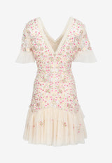 Needle & Thread Primrose Floral Mini Dress Cream DS-SS-37-RHS23-CAPCREAM