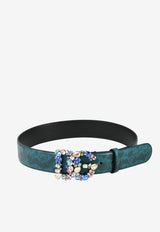 Dolce & Gabbana DG Crystal Belt in Python-Print Leather Blue BE1501 AY063 80620