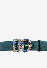 Dolce & Gabbana DG Crystal Belt in Python-Print Leather Blue BE1501 AY063 80620