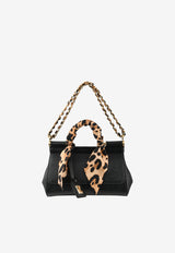 Dolce & Gabbana Small Sicily Top Handle Bag in Dauphine Leather with Scarf Detail Black BB7116 AY153 8S543
