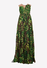 Dolce & Gabbana Leaf Print Pleated Sheer Maxi Dress Green F6J0TZ FI1X5 HM1RX