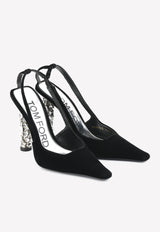 Tom Ford Jewel Heel 105 Slingback Velvet Pumps Black W2379S-VLT BLK