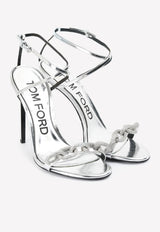 Tom Ford 105 Crystal Chain Sandals in Metallic Leather Silver W2406S-MCA PAS