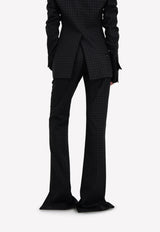 Checked Pintuck Flared Trousers