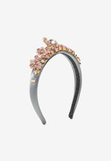 Dolce & Gabbana Kids Girls Rhinestone Embellished Satin Headband Silver WHM2J7 W1111 ZOO00