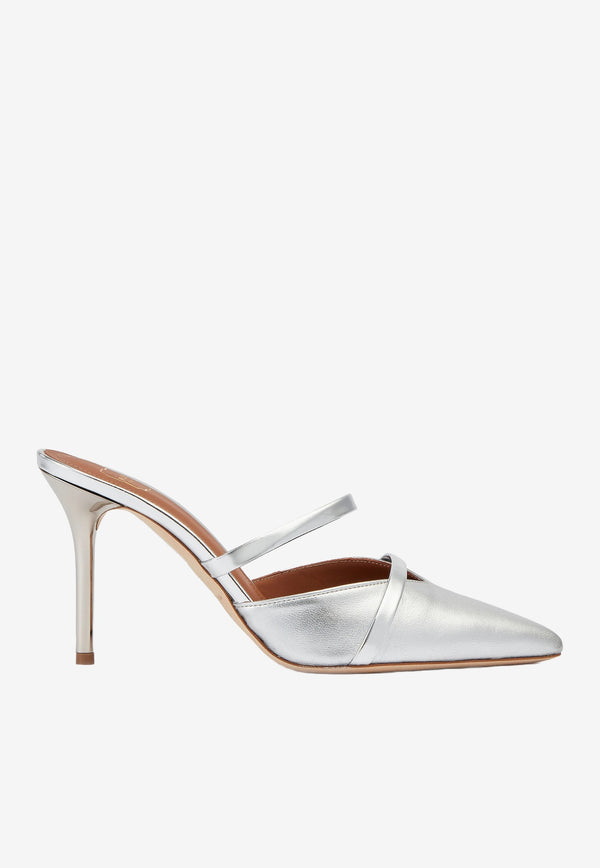 Malone Souliers Silver Frankie 85 Mules in Metallic Nappa Leather FRANKIE 85-1 SILVER/SILVER