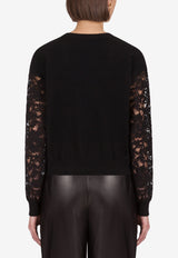 Dolce & Gabbana Black Lace-Sleeved Cashmere Sweater FX960T JAM7O N0000