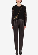 Dolce & Gabbana Black Lace-Sleeved Cashmere Sweater FX960T JAM7O N0000