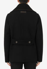 Dolce & Gabbana Black Double-Breasted Knit Collar Peacoat G020RT HUMDQ N0000