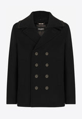 Dolce & Gabbana Black Double-Breasted Knit Collar Peacoat G020RT HUMDQ N0000