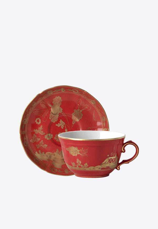 Ginori 1735 Oriente Italiano Tea Cup and Saucer Red 003RG00 FTZ401010220G00132900 + 003RG00 FPT401010150G00132900