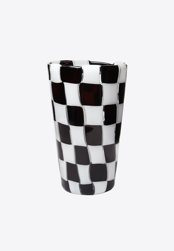 Versace Home Collection X Venini VVV Vase with Checked Pattern Monochrome 00972