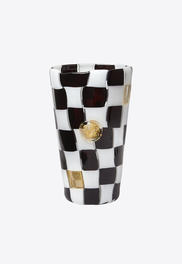 Versace Home Collection X Venini VVV Vase with Checked Pattern Monochrome 00972