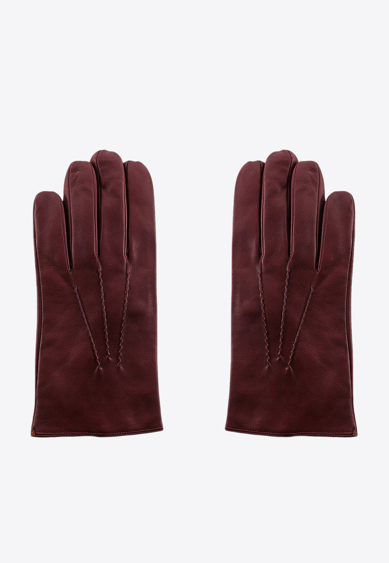 Orciani Stitched Leather Gloves Bordeaux GU0072_BRANDY