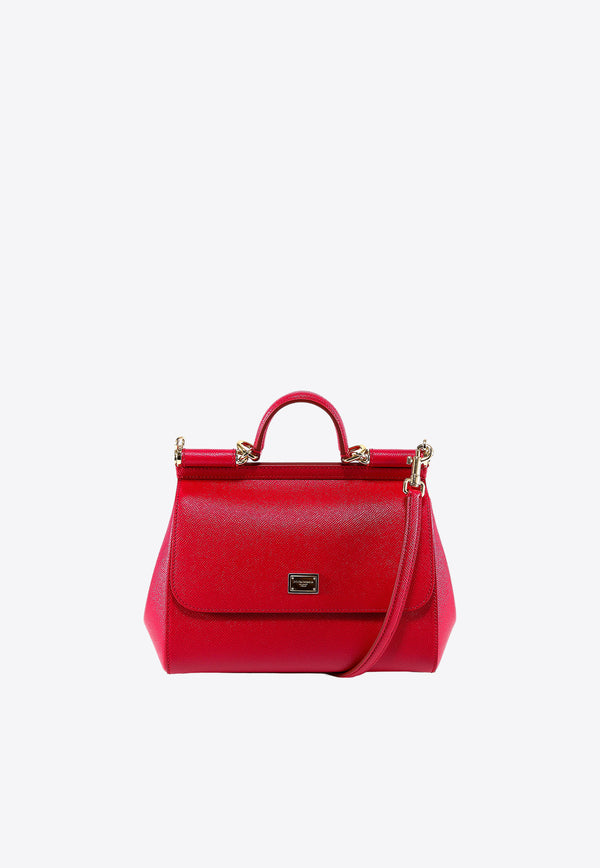 Dolce & Gabbana Large Sicily Top Handle Bag in Dauphine Leather Red BB6002A1001_80303