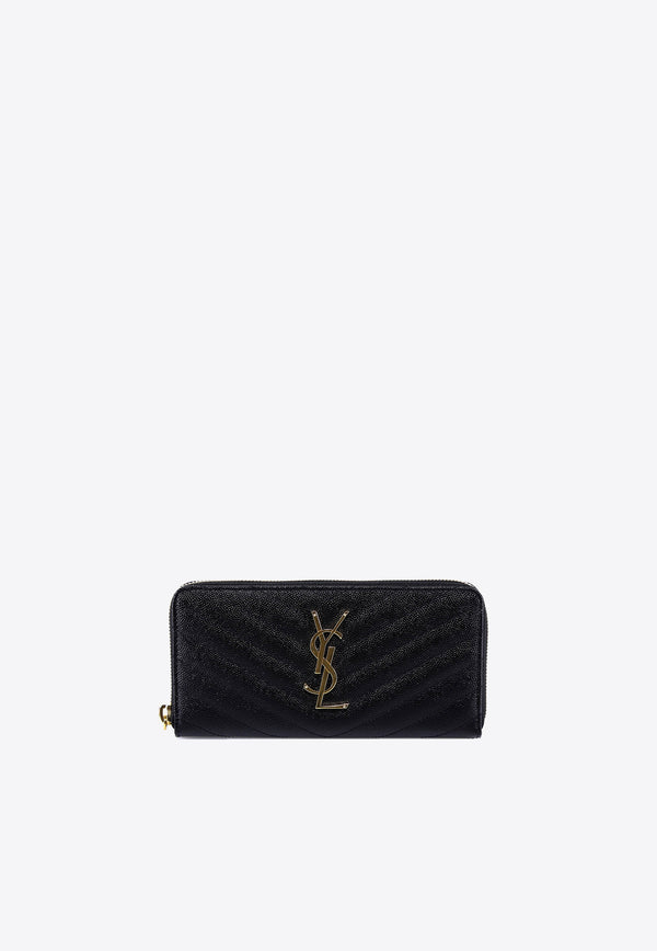 Saint Laurent Cassandre Zip-Around Wallet in Embossed Leather Black 358094BOW01_1000