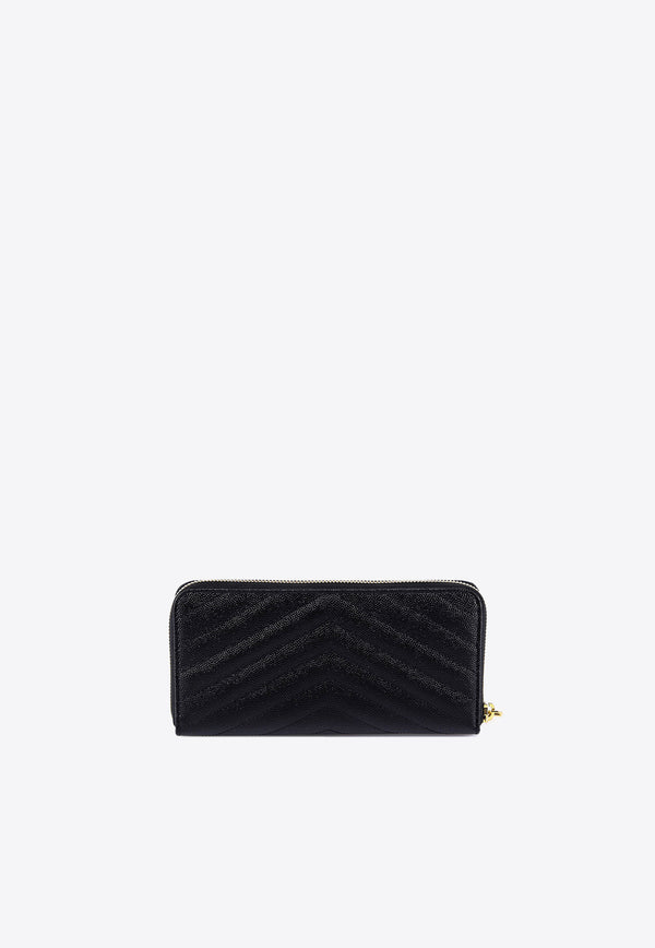 Saint Laurent Cassandre Zip-Around Wallet in Embossed Leather Black 358094BOW01_1000