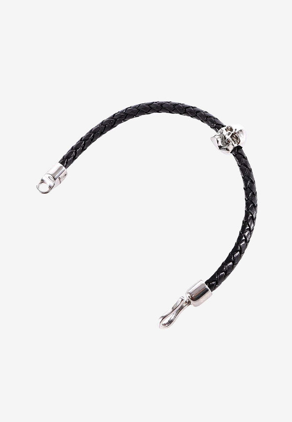 Alexander McQueen Skull Charm Braided Bracelet Black 554602J16KI_1000