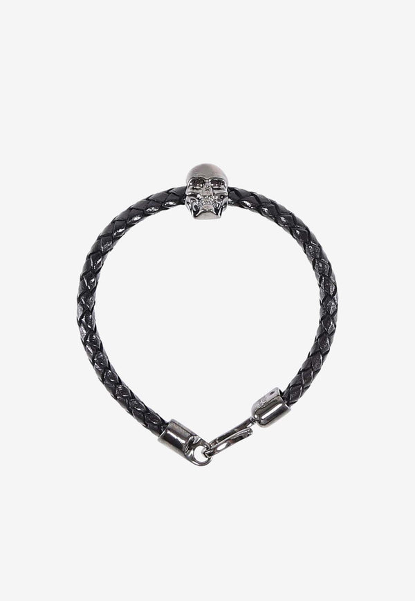 Alexander McQueen Skull Braided Leather Bracelet Black 554602J16KB_1000