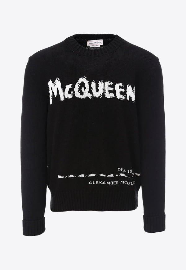 Alexander McQueen Logo Intarsia Knit Crewneck Sweater Black 626454Q1WZL_1006
