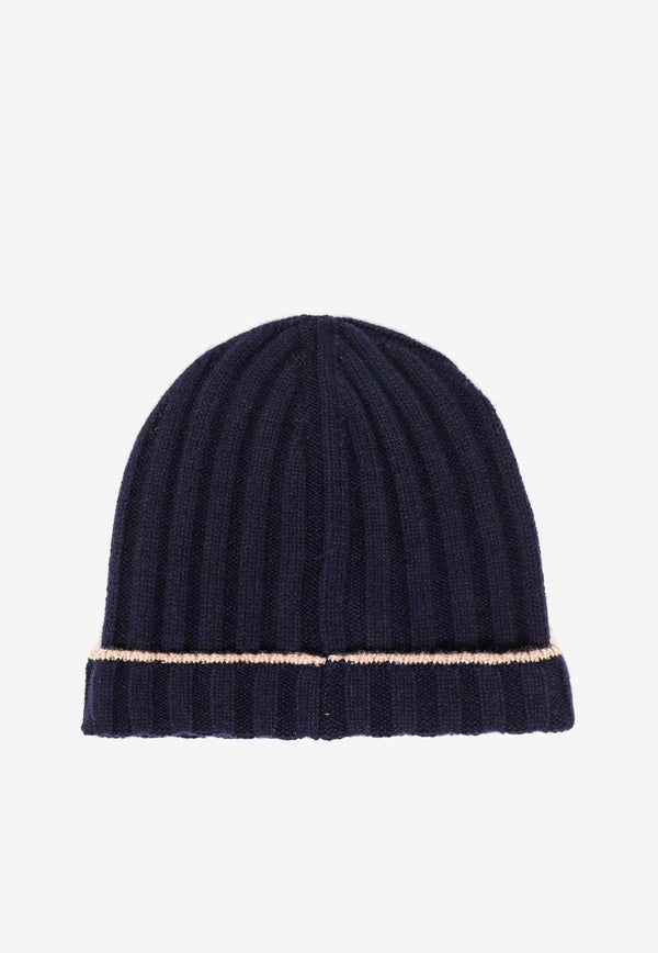 Brunello Cucinelli Rib Knit Cashmere Beanie Blue M2240900_CU715