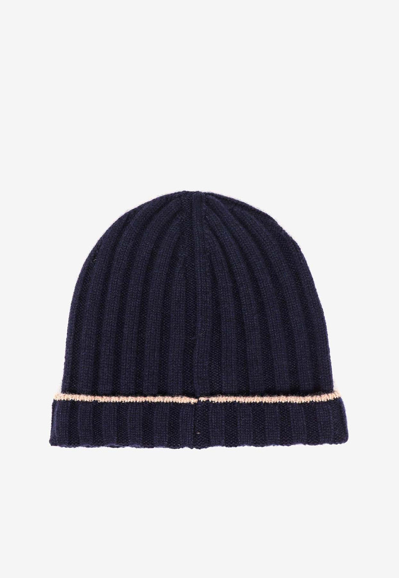 Brunello Cucinelli Rib Knit Cashmere Beanie Blue M2240900_CU715