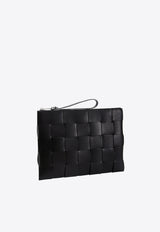 Bottega Veneta Large Cassette Zip Pouch in Intrecciato Leather Black 649616VBWD3_8803