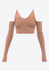 Andreadamo Off-Shoulder Ribbed Knit Top Pink ADFW21TO10029476_0020476