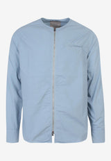 Original Vintage Style Collarless Zip-Up Jacket Light Blue BORIS303TO303_AVIO