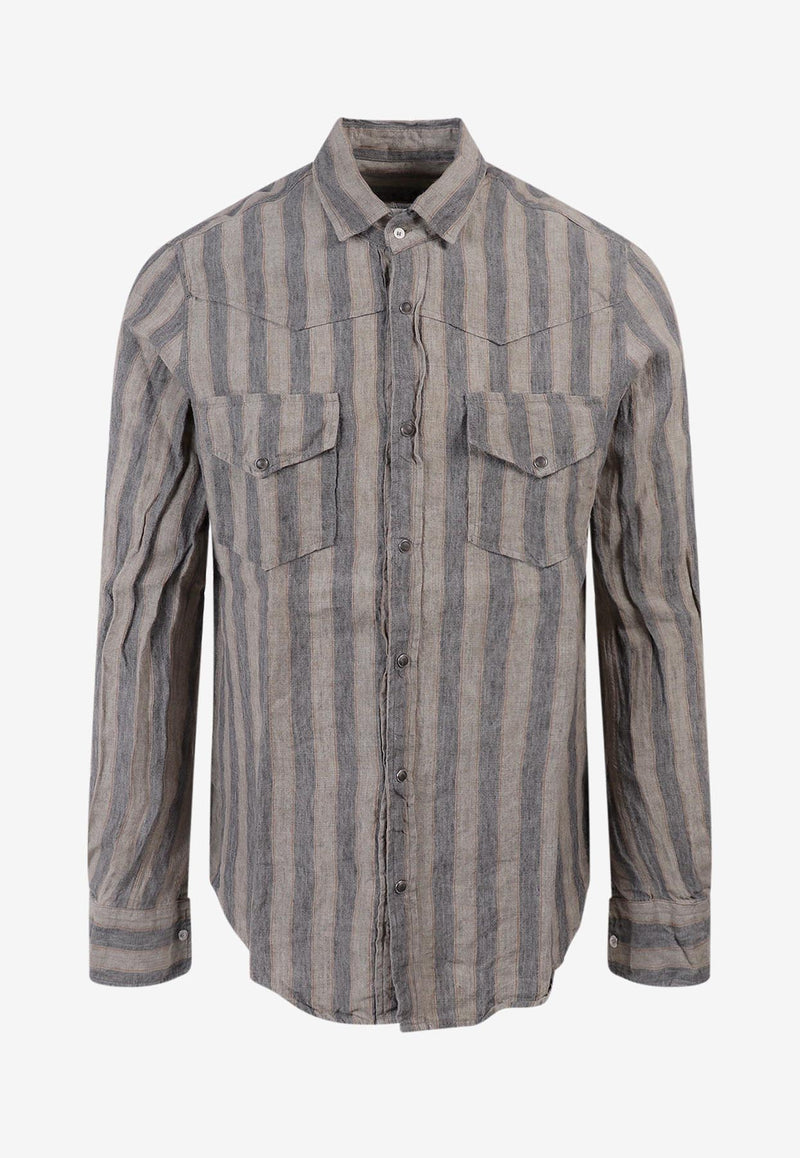 Original Vintage Style Long-Sleeved Striped Shirt Gray TESLA304TO304_KAKI