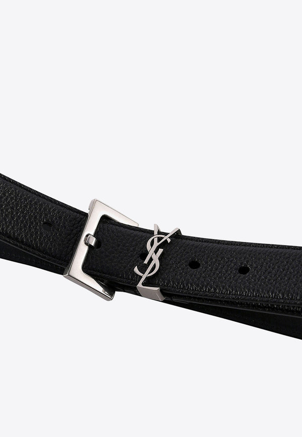 Saint Laurent Cassandre Grained Leather Belt Black 634440DTI0E_1000