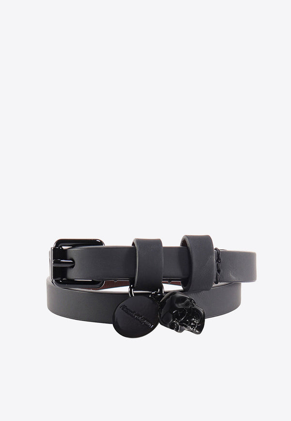 Alexander McQueen Double-Wrap Skull Leather Bracelet Black 5544661AACP_1000