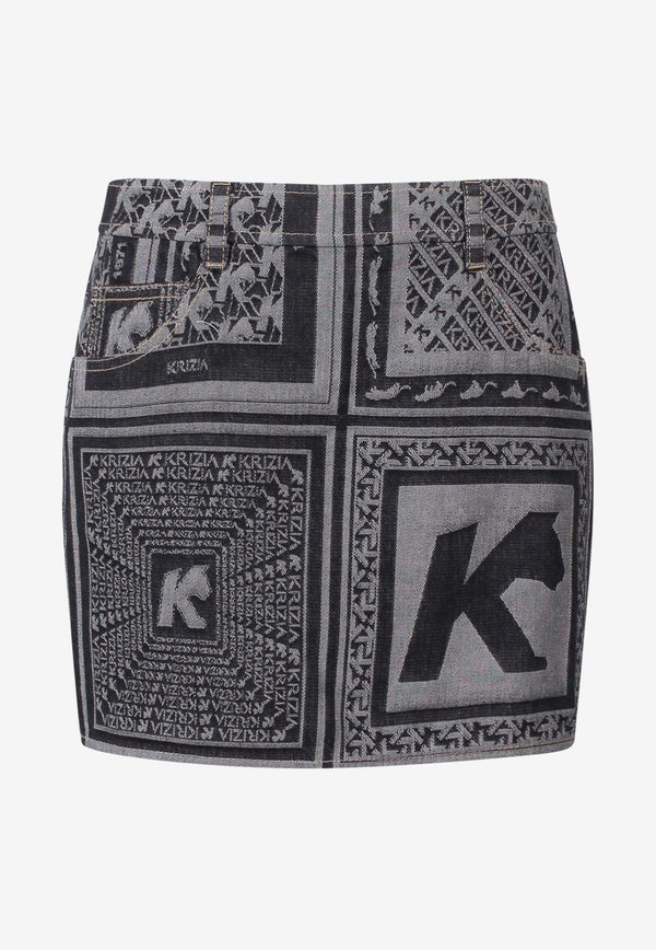 K Krizia Printed Denim Mini Skirt Black J1CX12012_BLACK