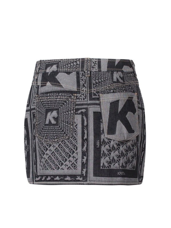 K Krizia Printed Denim Mini Skirt Black J1CX12012_BLACK