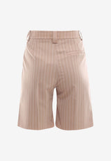 K Krizia Cut-Out Striped Bermuda Shorts Beige J1CX11325_ECRU