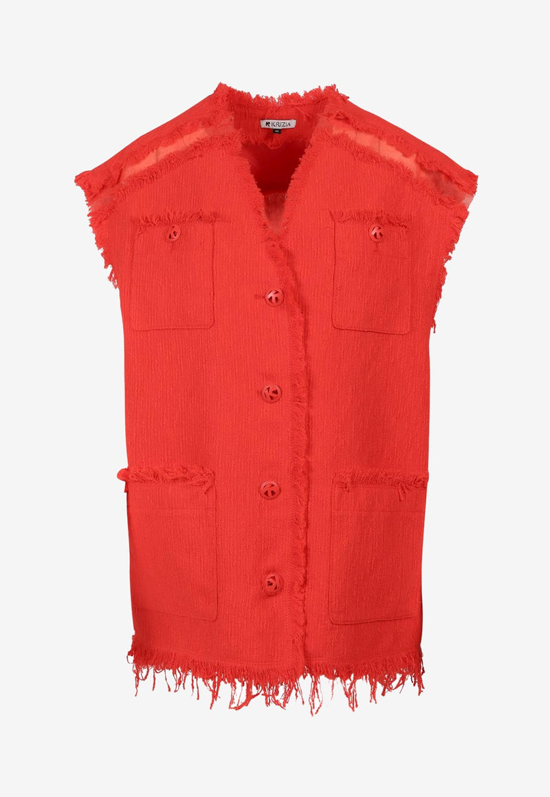 K Krizia Frayed Tweed Vest Red J1CX10664_RED