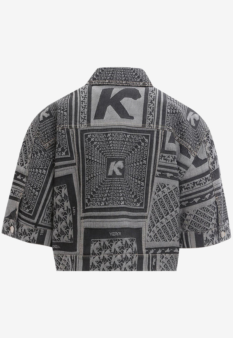 K Krizia Logo Print Cropped Denim Jacket Gray J1CX12088_BLACK