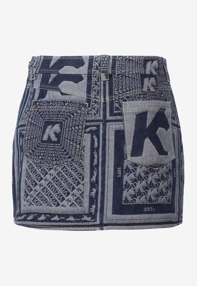 K Krizia Printed Denim Mini Skirt Blue J1CX12062_DENIM