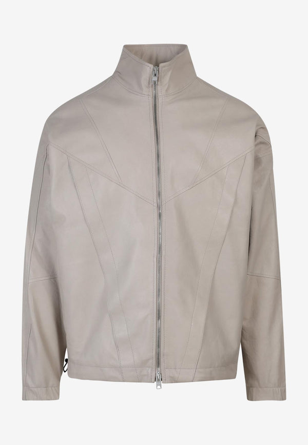 DFOUR Zip-Up Leather Jacket Beige DF807_66