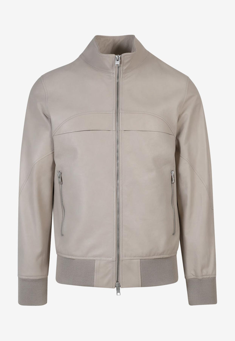 DFOUR Leather Bomber Jacket Beige DF80566_66